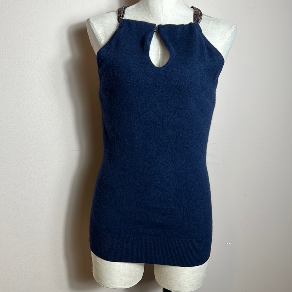Lilly Pulitzer Navy Open Back Halter Top Cashmere Sweater size L